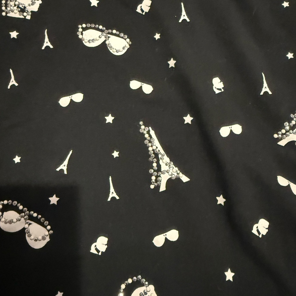 Karl Lagerfeld Paris women’s black  Tee with Iconic Graphics with sequins/beads - Picture 3 of 4